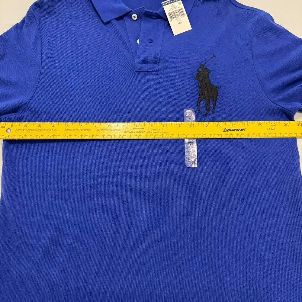 NEW Polo Ralph Lauren Polo Shirt Big Pony #3 Men's Large Blue Custom Fit Cotton